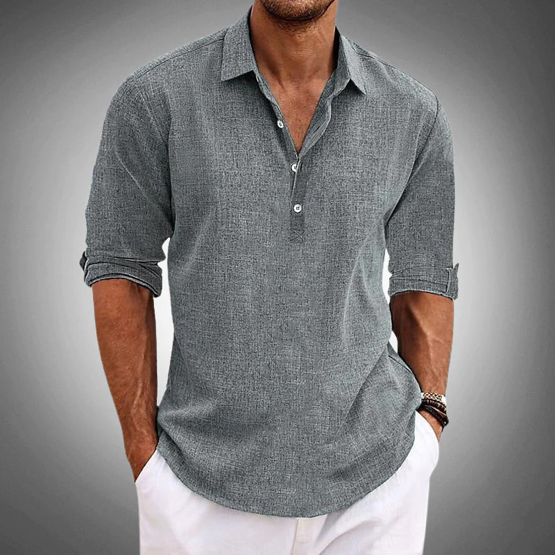Linen Summer Shirt - Relaxed Half Button Holiday Layer