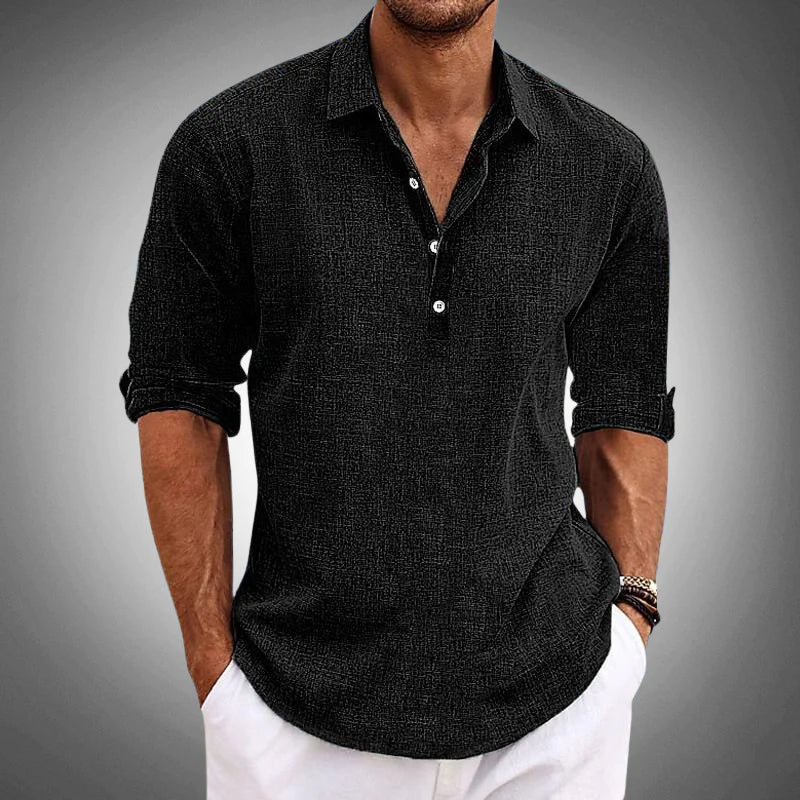 Linen Summer Shirt - Relaxed Half Button Holiday Layer