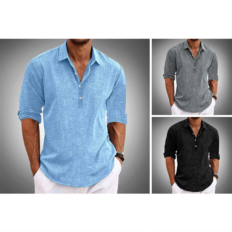 Linen Summer Shirt - Relaxed Half Button Holiday Layer