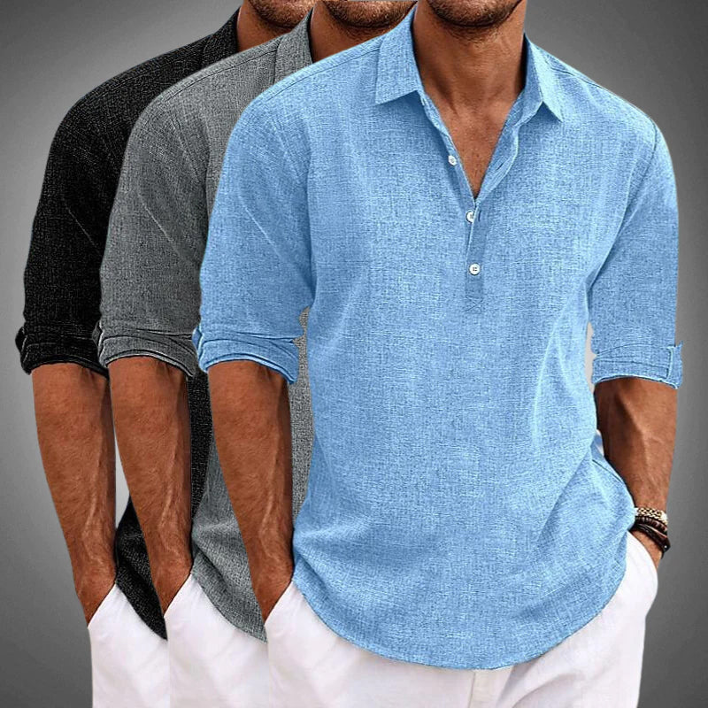 Linen Summer Shirt - Relaxed Half Button Holiday Layer