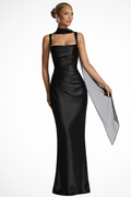 Ruched Satin Maxi Dress - Elegant Occasion Silhouette