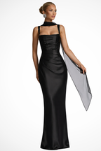 Ruched Satin Maxi Dress - Elegant Occasion Silhouette
