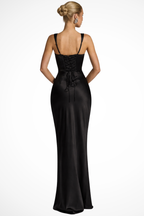 Ruched Satin Maxi Dress - Elegant Occasion Silhouette