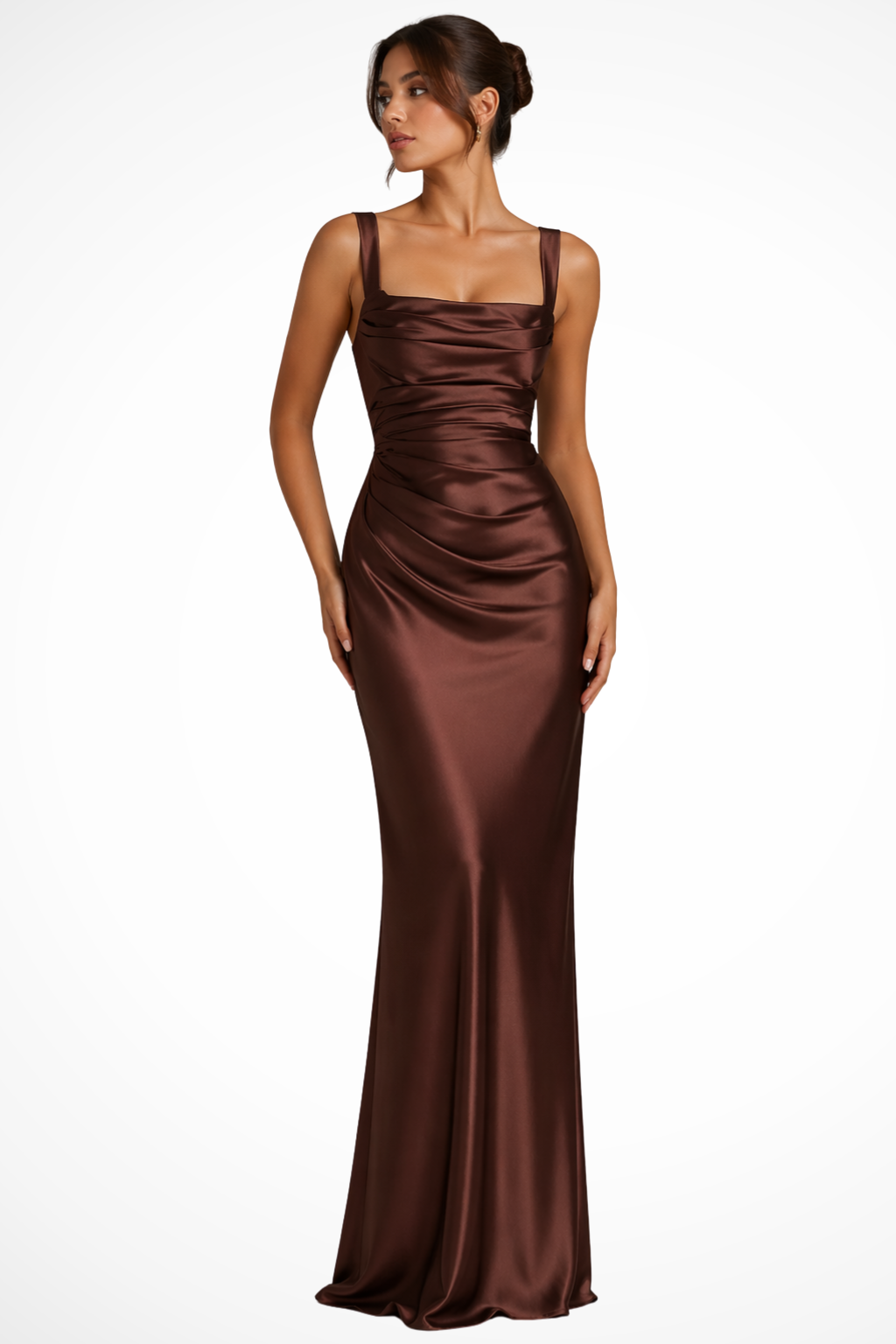 Ruched Satin Maxi Dress - Elegant Occasion Silhouette