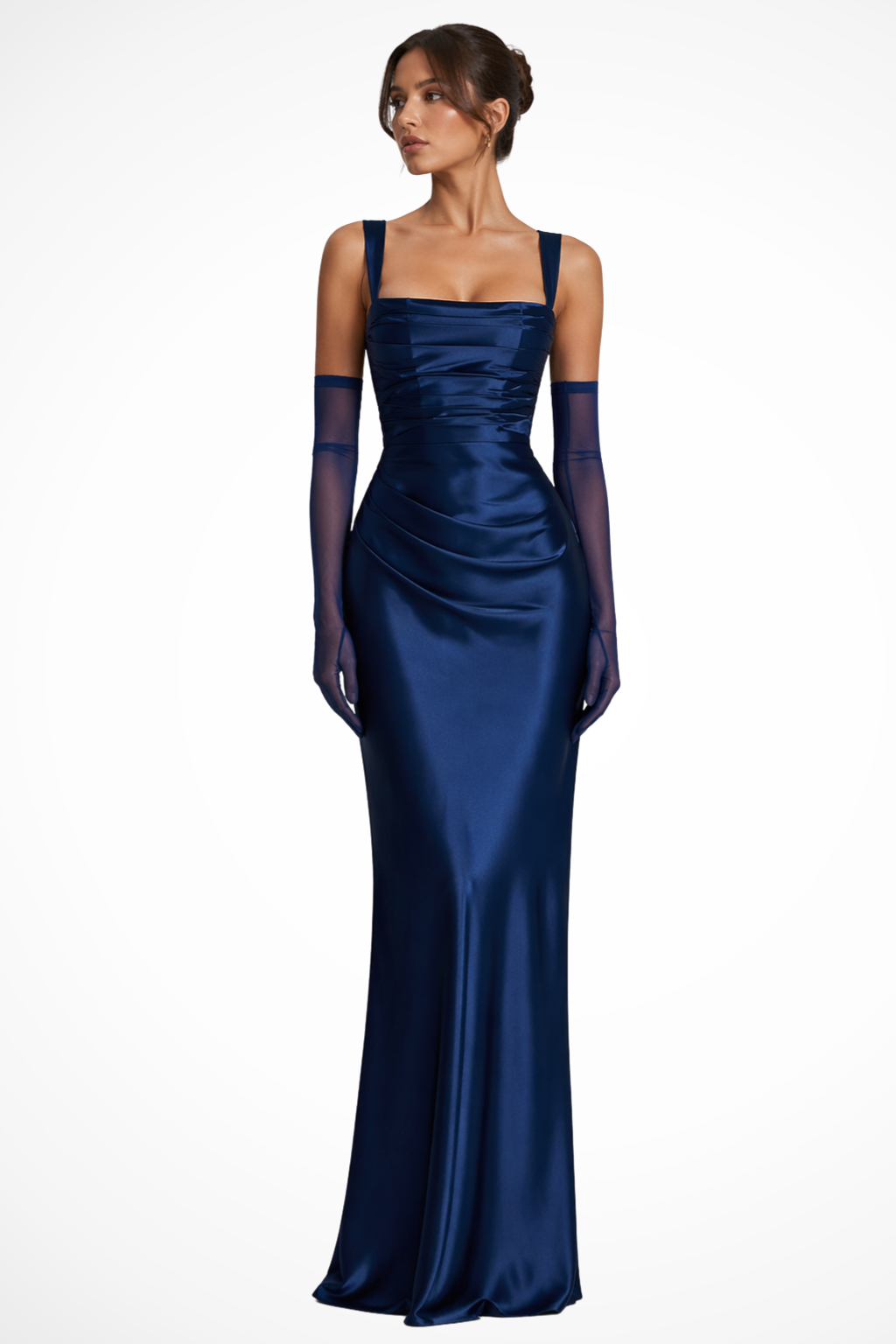 Ruched Satin Maxi Dress - Elegant Occasion Silhouette