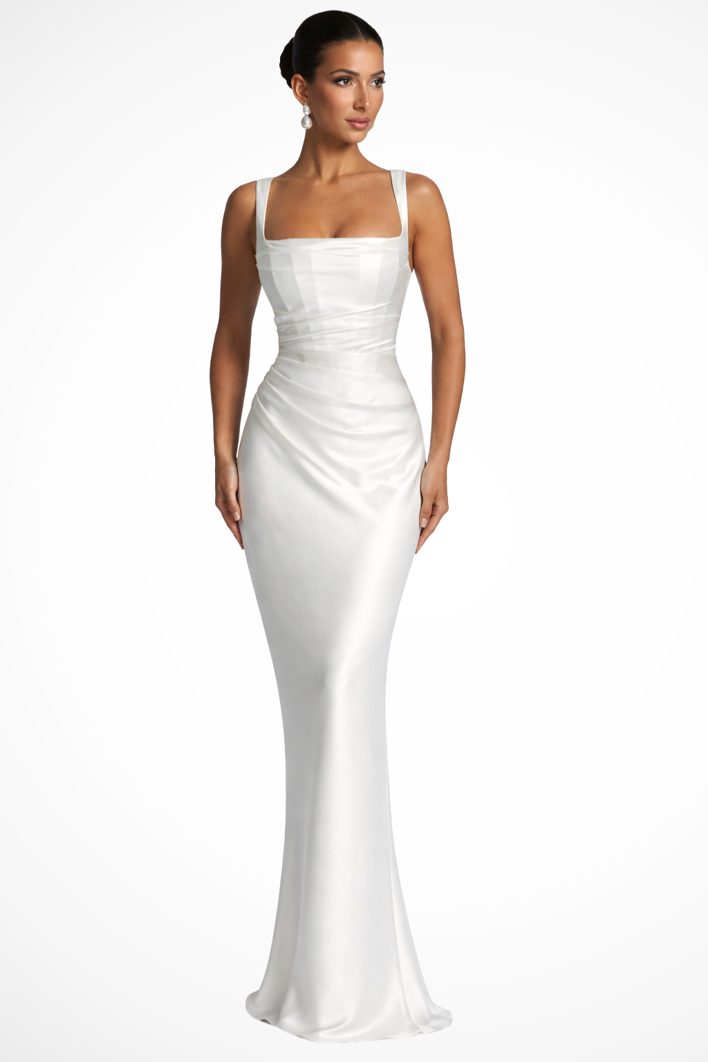 Ruched Satin Maxi Dress - Elegant Occasion Silhouette