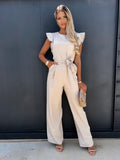 Ruffle Sleeve Jumpsuit - Elegant Wide-Leg Silhouette