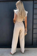 Ruffle Sleeve Jumpsuit - Elegant Wide-Leg Silhouette