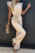 Ruffle Sleeve Jumpsuit - Elegant Wide-Leg Silhouette