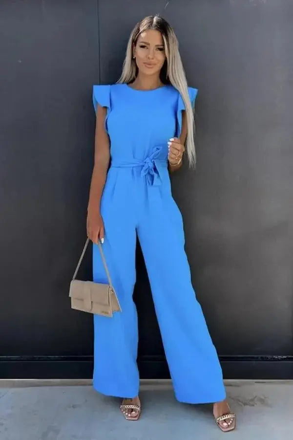 Ruffle Sleeve Jumpsuit - Elegant Wide-Leg Silhouette