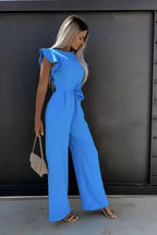 Ruffle Sleeve Jumpsuit - Elegant Wide-Leg Silhouette