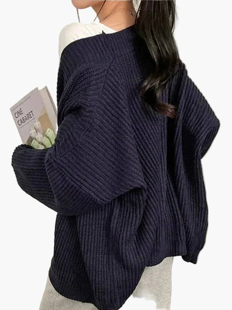 Oversized Knit Cardigan - Ladies' Casual Slouchy Fit Top