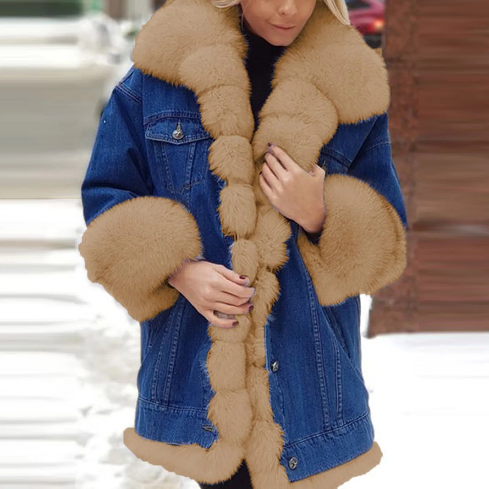 Freya | Women's Faux Fur Lined Denim Jacket – Warm Winter Jean Coat