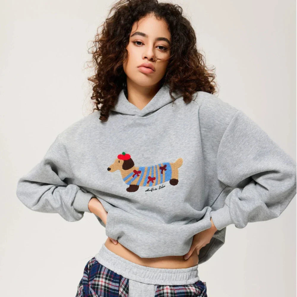 Unisex Oversized Hoodie with Dachshund Embroidery