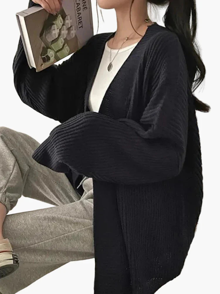 Oversized Knit Cardigan - Ladies' Casual Slouchy Fit Top