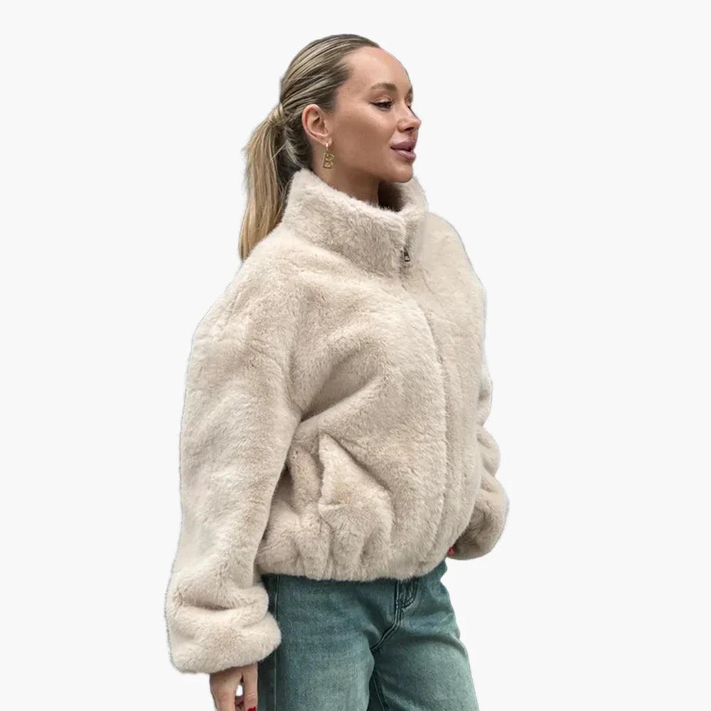 Ruby | Women's Teddy Fur Bomber Jacket – Stylish Winter Coat
