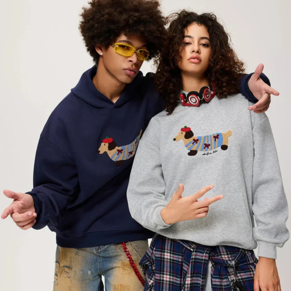 Unisex Oversized Hoodie with Dachshund Embroidery