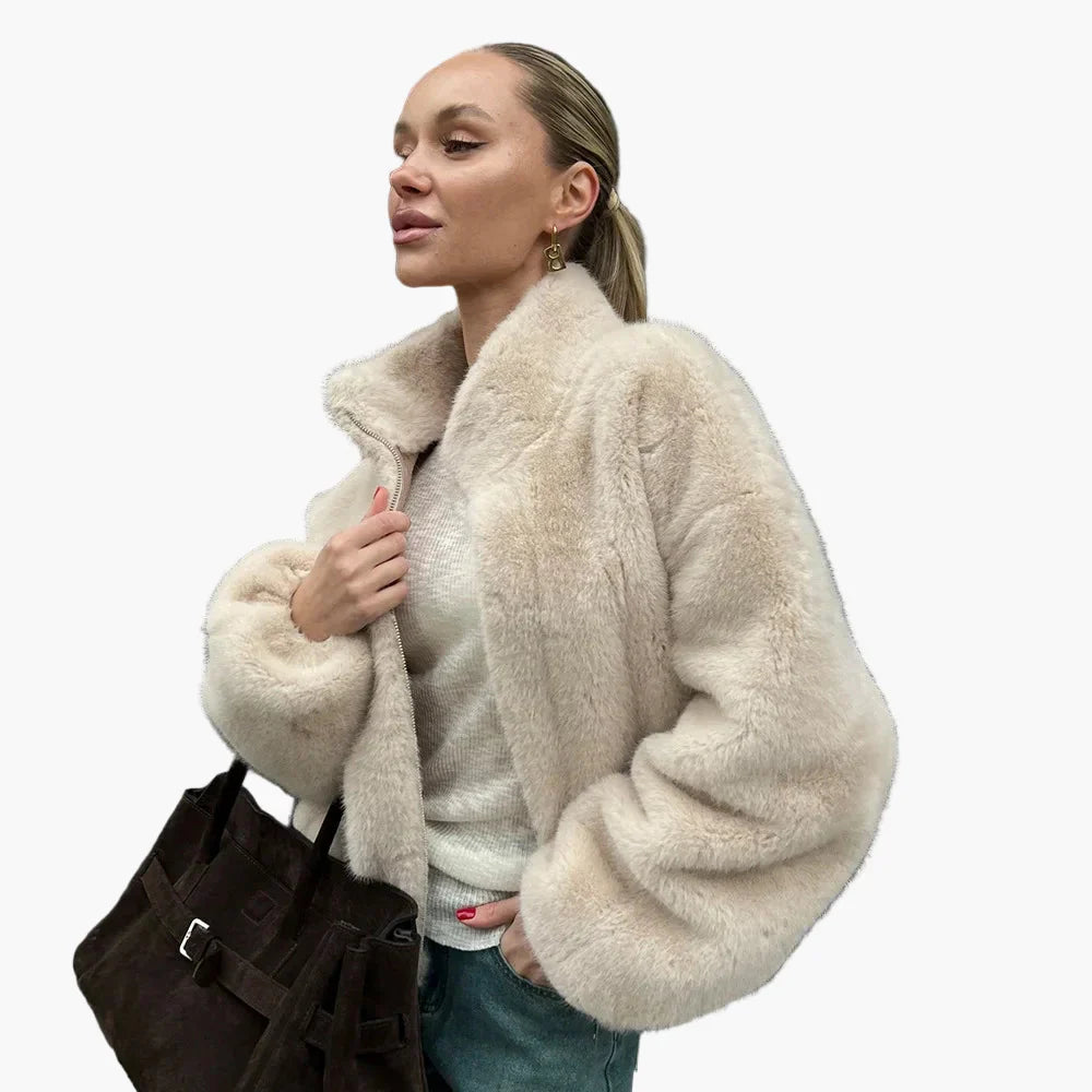 Ruby | Women's Teddy Fur Bomber Jacket – Stylish Winter Coat