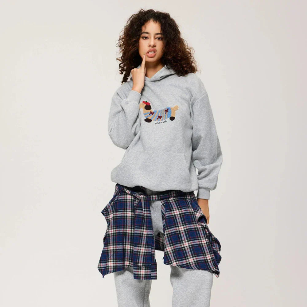 Unisex Oversized Hoodie with Dachshund Embroidery