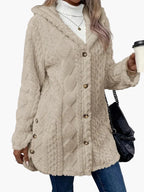 Chloe | Women's Teddy Fleece Hooded Jacket - Cosy Button Up Cardigan