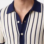 Striped Knit Polo Shirt - Lightweight Classic Summer Fit