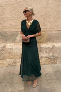 V-Neck Maxi Dress - Sleeveless Occasion Maxi Dress with Flowy Silhouette for Evening Wear and Modern Event Styling