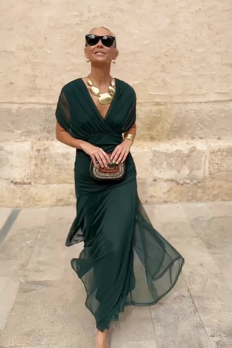 V-Neck Maxi Dress - Sleeveless Occasion Maxi Dress with Flowy Silhouette for Evening Wear and Modern Event Styling
