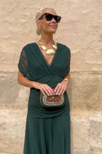 V-Neck Maxi Dress - Sleeveless Occasion Maxi Dress with Flowy Silhouette for Evening Wear and Modern Event Styling