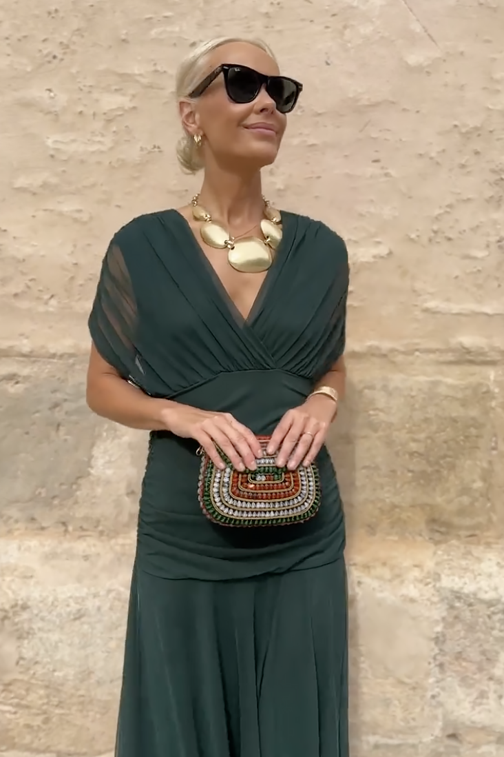 V-Neck Maxi Dress - Sleeveless Occasion Maxi Dress with Flowy Silhouette for Evening Wear and Modern Event Styling