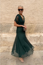 V-Neck Maxi Dress - Sleeveless Occasion Maxi Dress with Flowy Silhouette for Evening Wear and Modern Event Styling