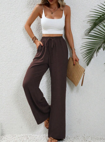 Stephanie | Women's Wide Leg Drawstring Trousers – Casual Fit with Pockets