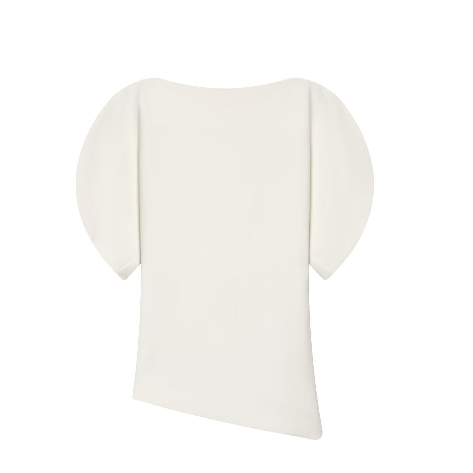 Asymmetric Top Black Puff Sleeve Short Sleeve Essential