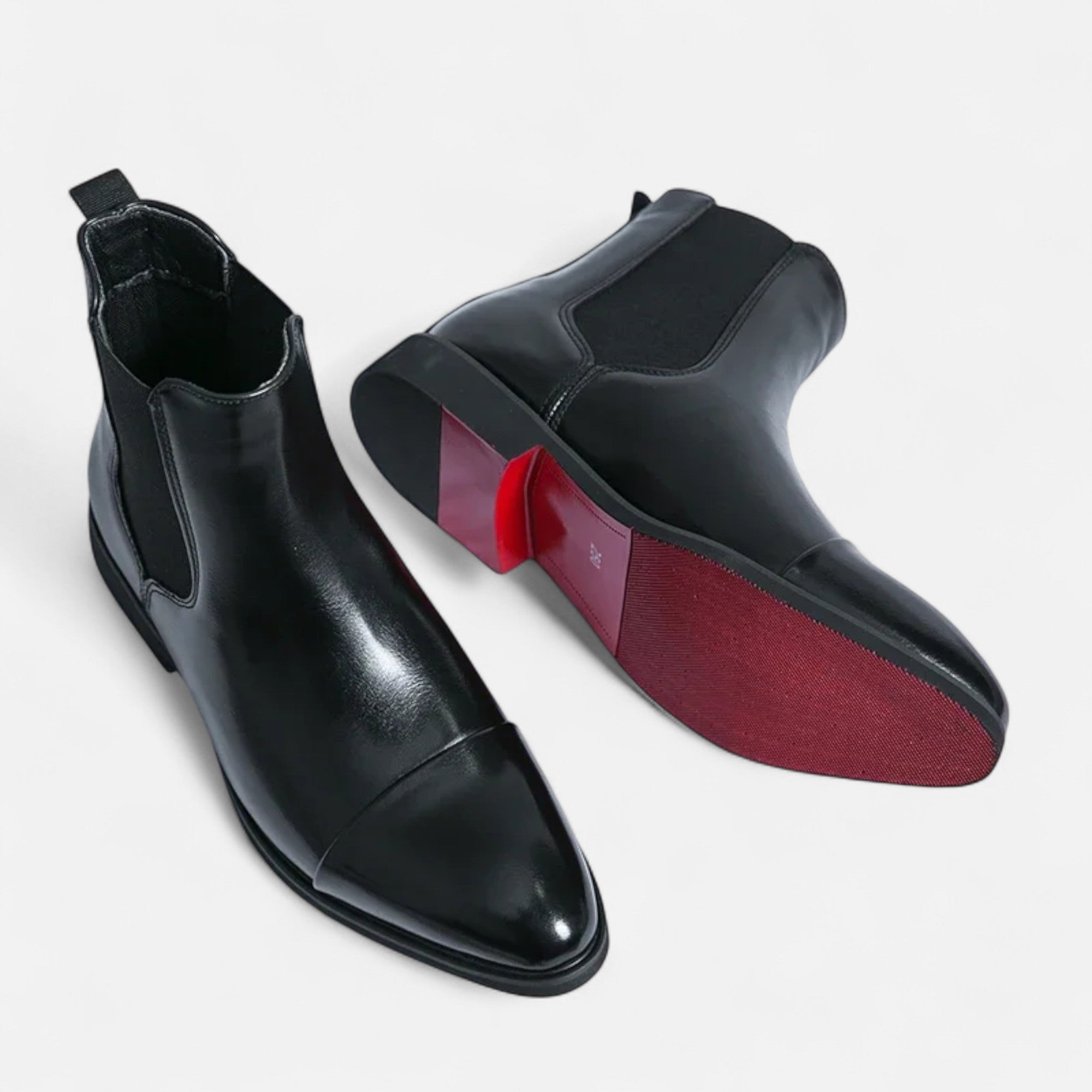 Men's Chelsea Boots Polished Black with Red Sole