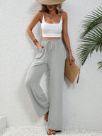 Stephanie | Women's Wide Leg Drawstring Trousers – Casual Fit with Pockets