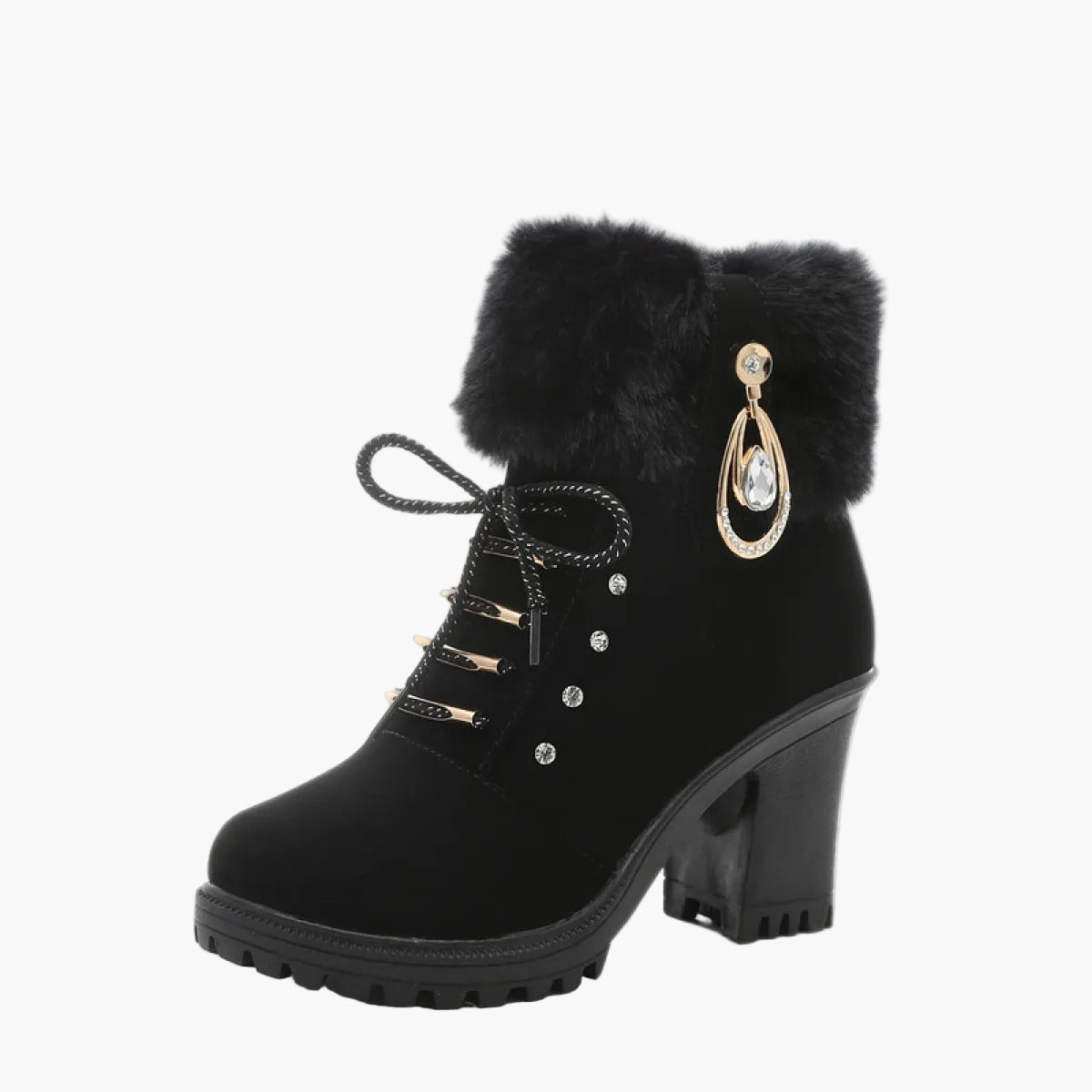 Florence | Women's Heeled Winter Ankle Boots – Lace Up with Faux Fur Trim