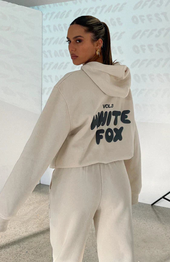 Cropped Tracksuit Set - Relaxed Fit Two-Piece Loungewear with Back Print Detail