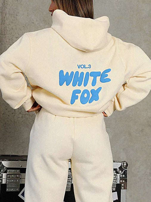 Cropped Tracksuit Set - Relaxed Fit Two-Piece Loungewear with Back Print Detail