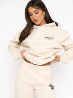 Cropped Tracksuit Set - Relaxed Fit Two-Piece Loungewear with Back Print Detail