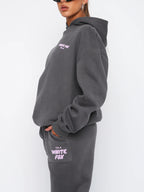 Cropped Tracksuit Set - Relaxed Fit Two-Piece Loungewear with Back Print Detail