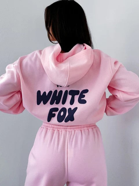 Cropped Tracksuit Set - Relaxed Fit Two-Piece Loungewear with Back Print Detail