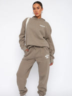 Cropped Tracksuit Set - Relaxed Fit Two-Piece Loungewear with Back Print Detail