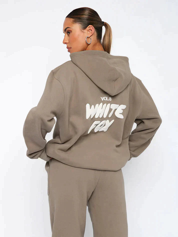 Cropped Tracksuit Set - Relaxed Fit Two-Piece Loungewear with Back Print Detail