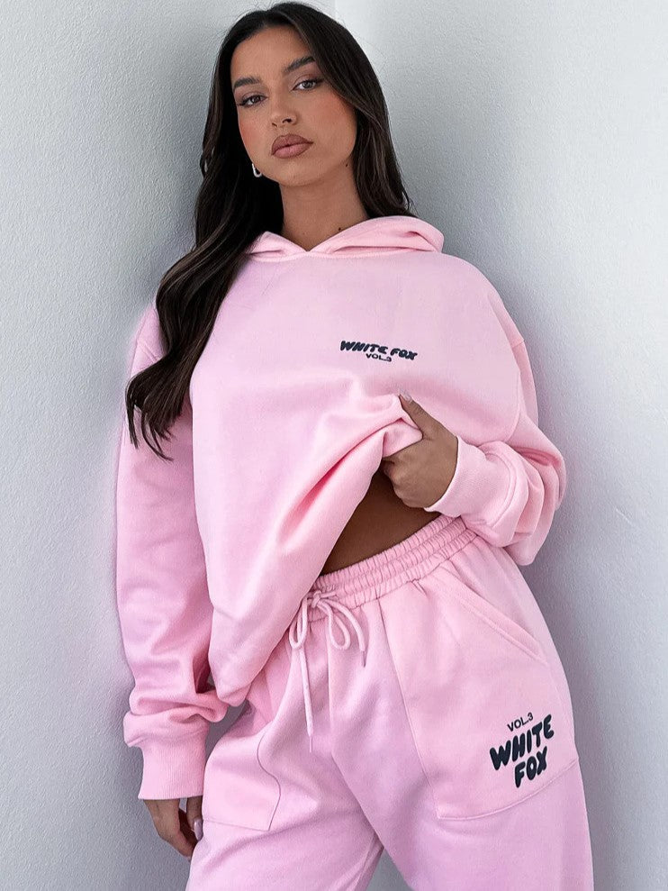 Cropped Tracksuit Set - Relaxed Fit Two-Piece Loungewear with Back Print Detail