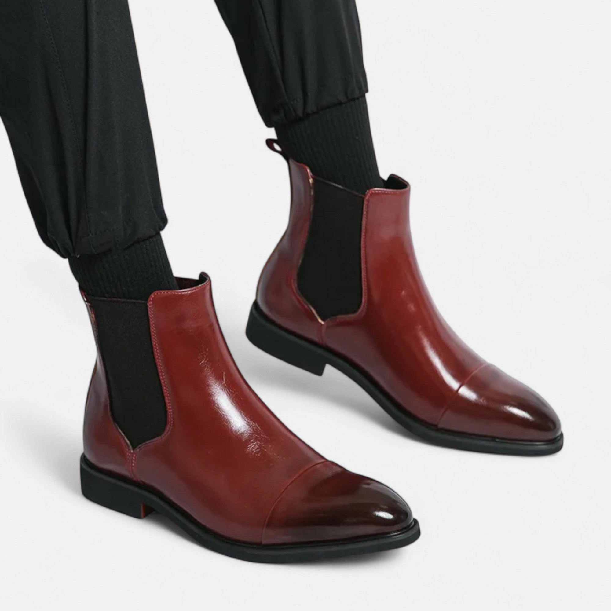 Men's Chelsea Boots Polished Black with Red Sole