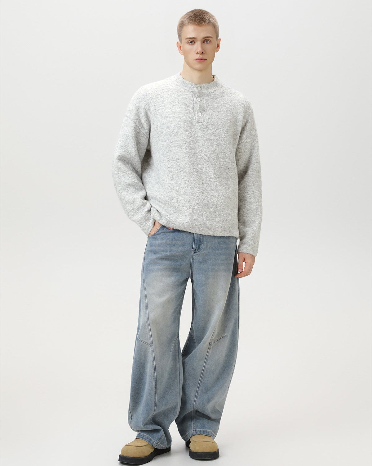 Heritage Wool Blend Oversized Polo Sweater – Classic
