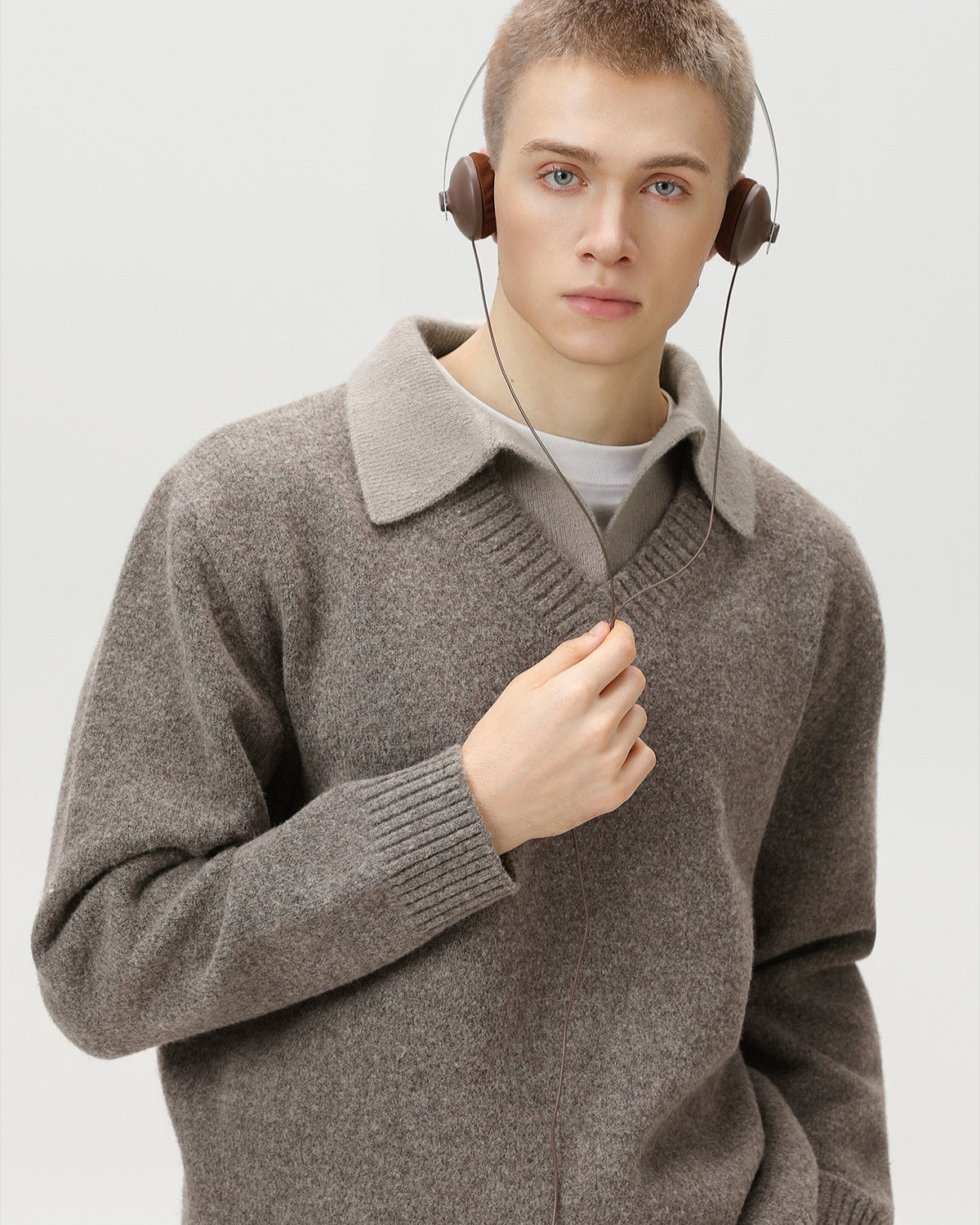 Wool Blend Collar V-Neck Knit Sweater – Smart