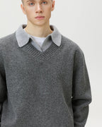Wool Blend Collar V-Neck Knit Sweater – Smart