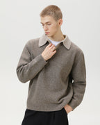Wool Blend Collar V-Neck Knit Sweater – Smart