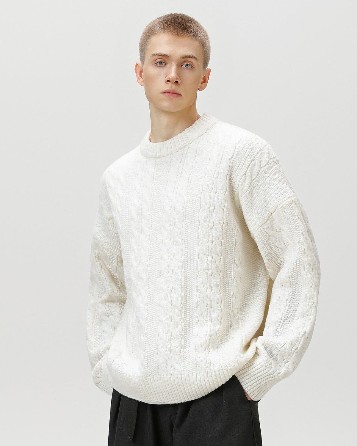 Men’s Cable Knit Sweater – Classic Warm Jumper