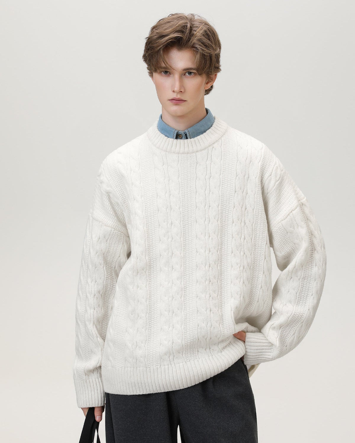 Men’s Cable Knit Sweater – Classic Warm Jumper